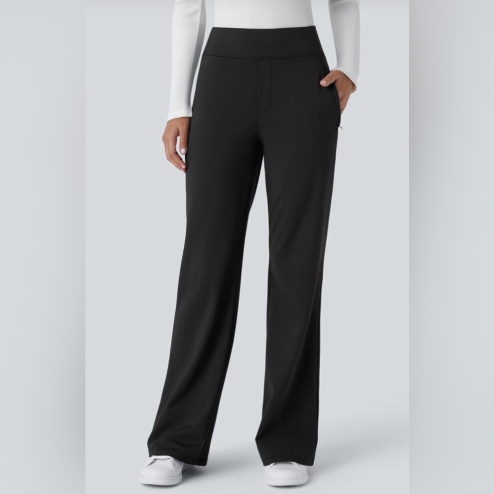 Halara Flex DayStretch Mid Rise Side Zipper Pocket Work Flare Pants - Black